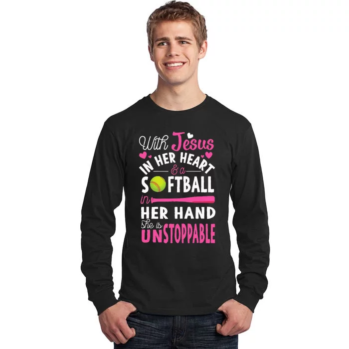 Jesus In Her Heart Softball Hand Funny Pitcher Tall Long Sleeve T-Shirt