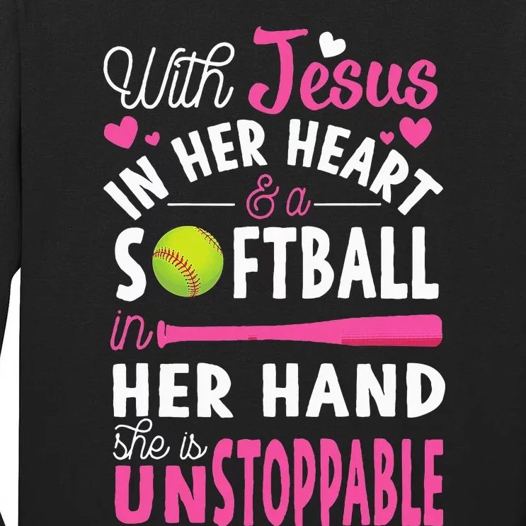 Jesus In Her Heart Softball Hand Funny Pitcher Tall Long Sleeve T-Shirt