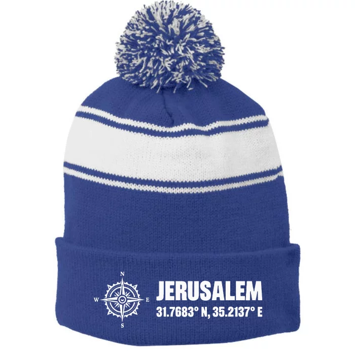 Jerusalem Israel Israel Flag Jerusalems Stripe Pom Pom Beanie