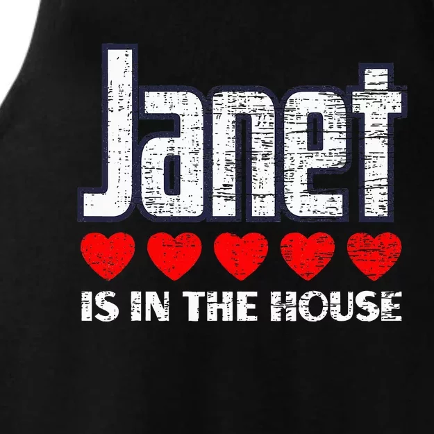 Janet Is In The House Retro Hearts First Name Love Janet Ladies Tri-Blend Wicking Tank