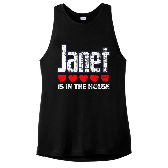 Janet Is In The House Retro Hearts First Name Love Janet Ladies Tri-Blend Wicking Tank