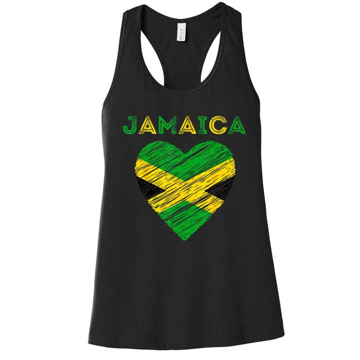 Jamaica Is In My Heart Proud Jamaican Jamaica Flag Heart Women's Racerback Tank