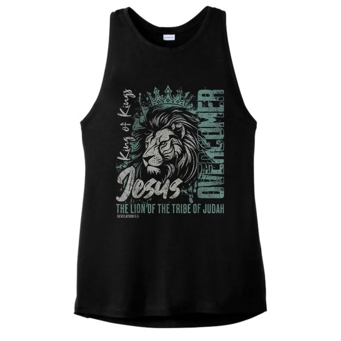 Jesus Is King Lion Of Judah Bible Faith Graphic Christian Ladies Tri-Blend Wicking Tank