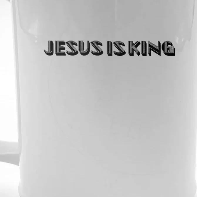 Jesus Is King. Embossed Minimalist Faith Christian Catholic Front & Back Beer Stein