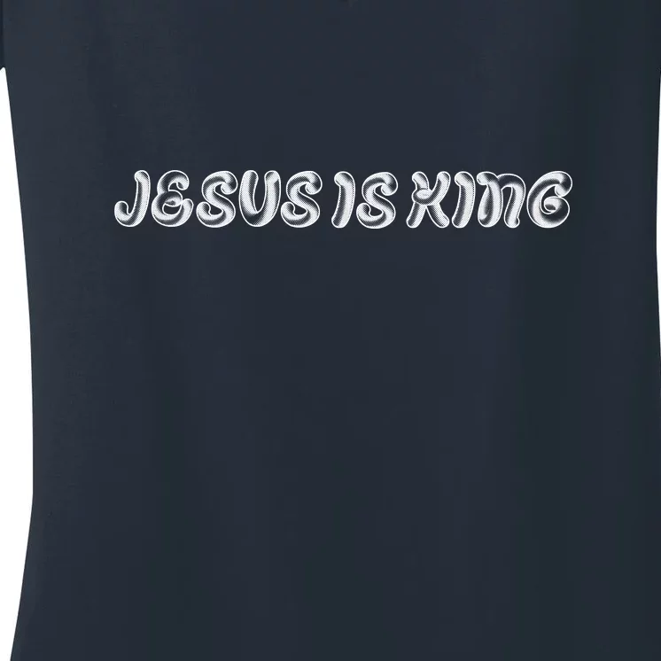 Jesus Is King Embossed Simple Faith Christian Catholic Women's V-Neck T-Shirt