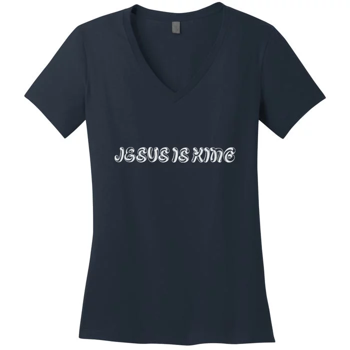 Jesus Is King Embossed Simple Faith Christian Catholic Women's V-Neck T-Shirt