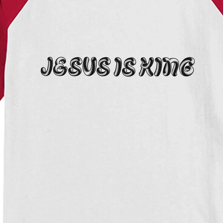 Jesus Is King Embossed Simple Faith Christian Catholic Kids Colorblock Raglan Jersey