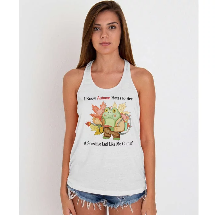 Jmcgg I Know Autumn Hates To See A Sensitive Lad Like Me Comin Women's Knotted Racerback Tank