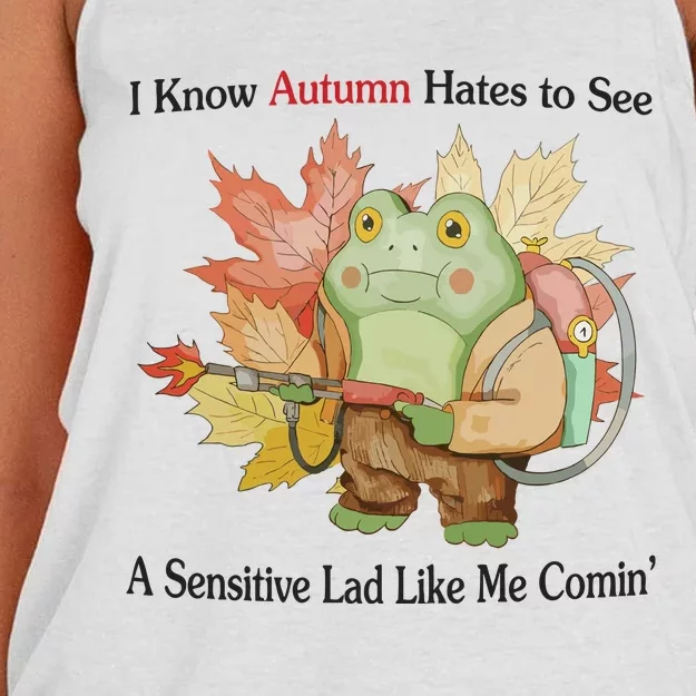 Jmcgg I Know Autumn Hates To See A Sensitive Lad Like Me Comin Women's Knotted Racerback Tank