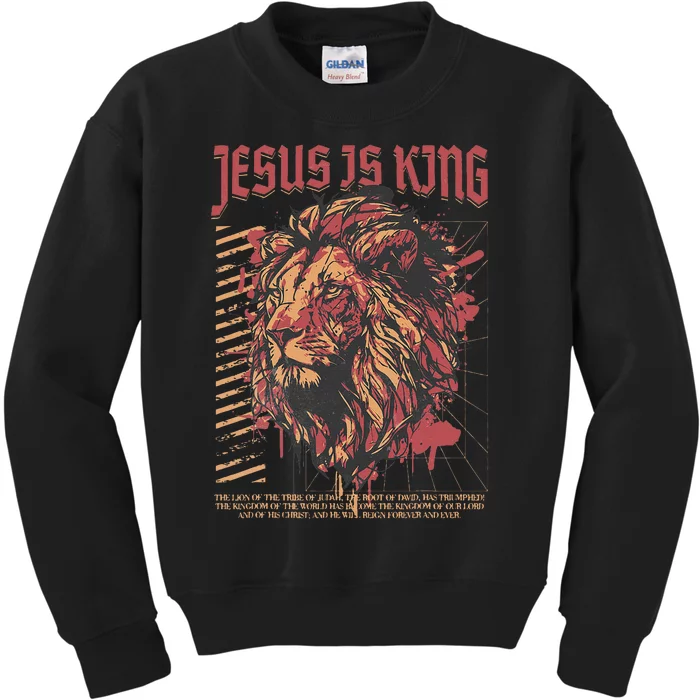 Jesus Is King Lion Christian Jesus Is King Lion Kids Sweatshirt