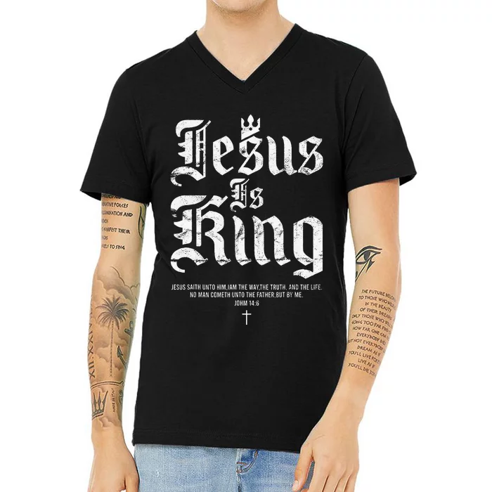 Jesus Is King Christian Faith V-Neck T-Shirt