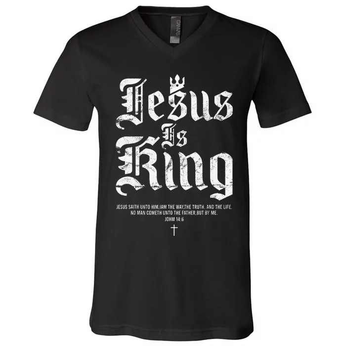 Jesus Is King Christian Faith V-Neck T-Shirt