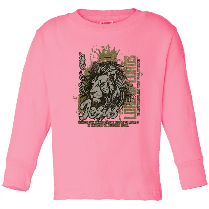 Jesus Is King Of Kings Jesus Lion Of Judah Christian Lion Toddler Long Sleeve Shirt