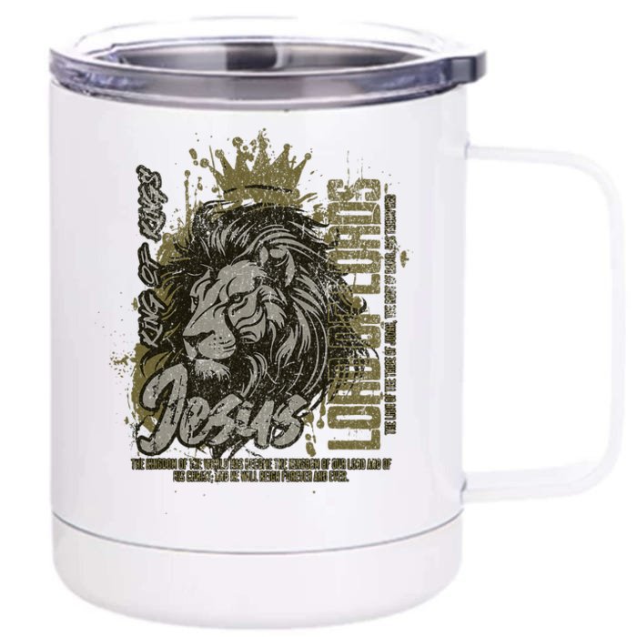 Jesus Is King Of Kings Jesus Lion Of Judah Christian Lion Front & Back 12oz Stainless Steel Tumbler Cup