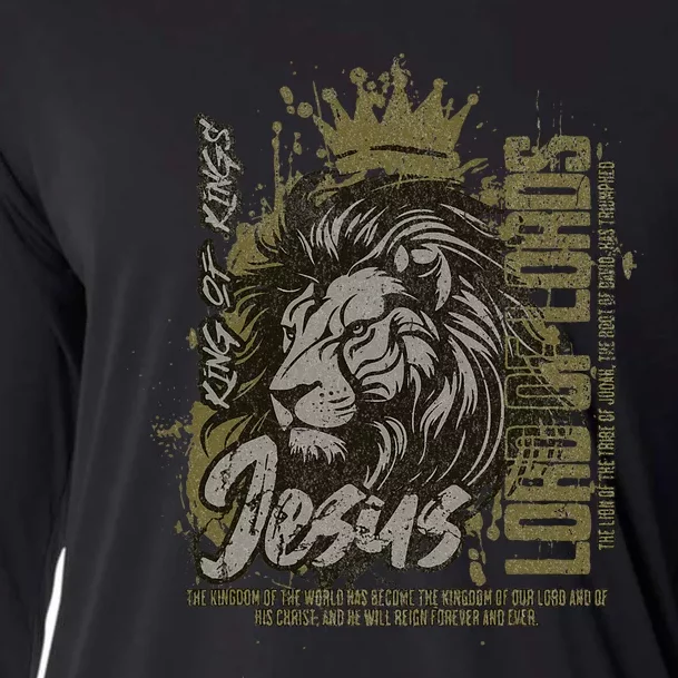 Jesus Is King Of Kings Christian Lion Bible Verse Faith Cooling Performance Long Sleeve Crew