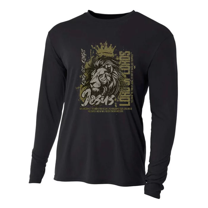 Jesus Is King Of Kings Christian Lion Bible Verse Faith Cooling Performance Long Sleeve Crew