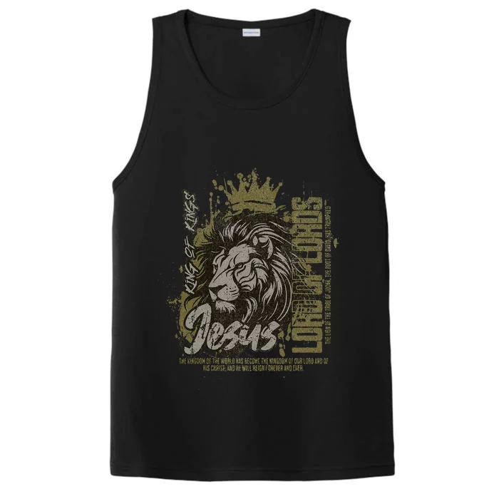 Jesus Is King Of Kings Christian Lion Bible Verse Faith Performance Tank