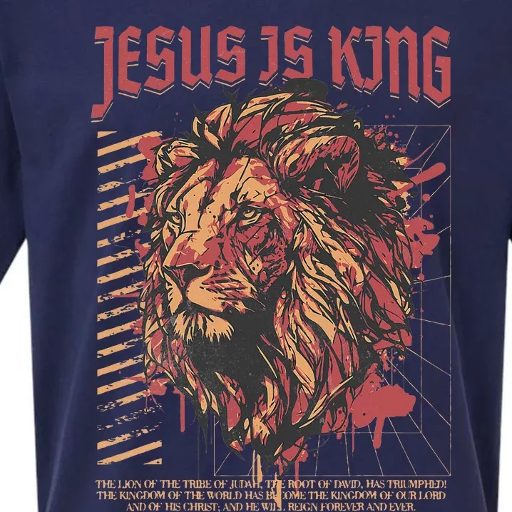 Jesus Is King Lion Christian Jesus Is King Lion Sueded Cloud Jersey T-Shirt