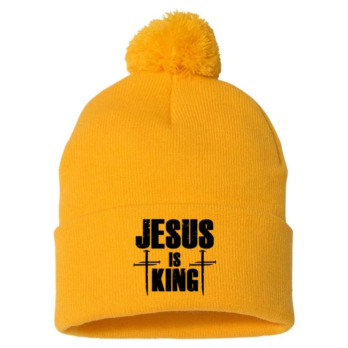 Jesus Is King 3 Nails Cross Christian Catholic Redeemed Collection Pom Pom 12in Knit Beanie