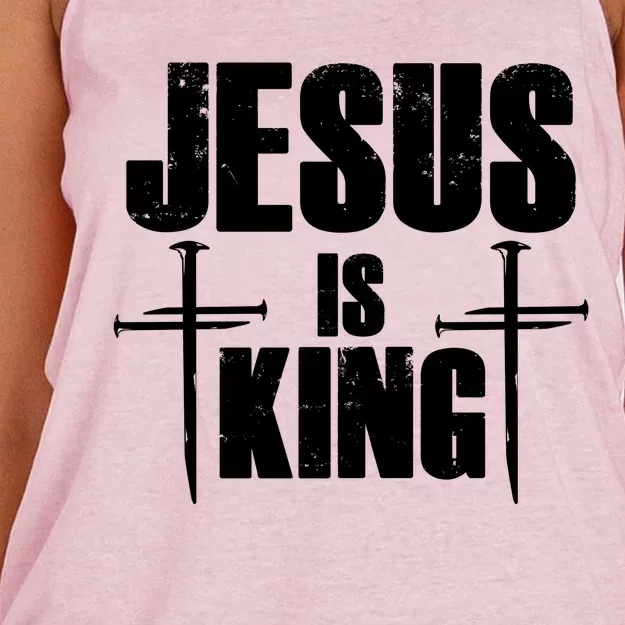 Jesus Is King 3 Nails Cross Christian Catholic Redeemed Collection Women's Knotted Racerback Tank