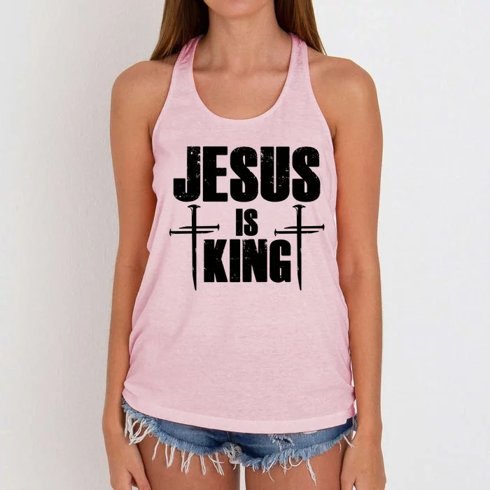 Jesus Is King 3 Nails Cross Christian Catholic Redeemed Collection Women's Knotted Racerback Tank