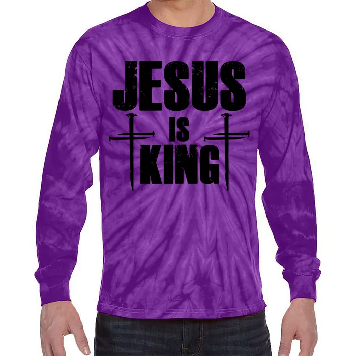 Jesus Is King 3 Nails Cross Christian Catholic Redeemed Collection Tie-Dye Long Sleeve Shirt