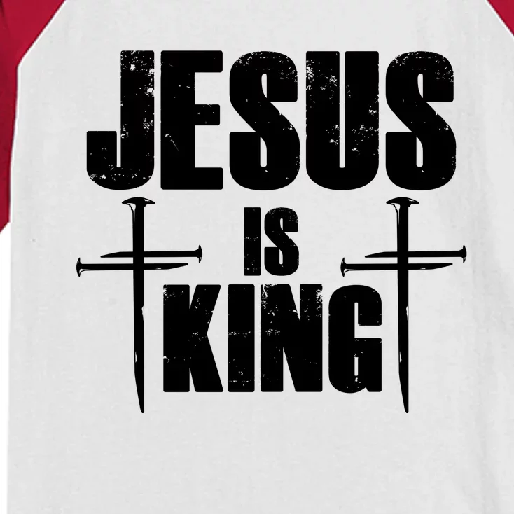 Jesus Is King 3 Nails Cross Christian Catholic Redeemed Collection Kids Colorblock Raglan Jersey