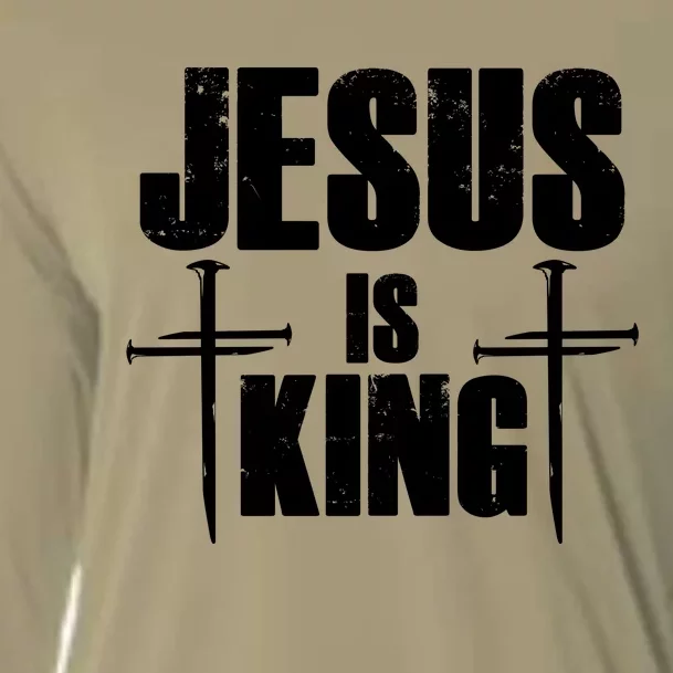 Jesus Is King 3 Nails Cross Christian Catholic Redeemed Collection Cooling Performance Long Sleeve Crew