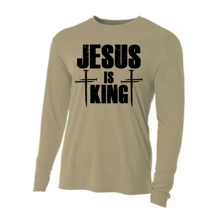 Jesus Is King 3 Nails Cross Christian Catholic Redeemed Collection Cooling Performance Long Sleeve Crew