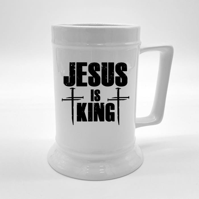 Jesus Is King 3 Nails Cross Christian Catholic Redeemed Collection Front & Back Beer Stein