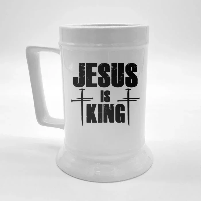 Jesus Is King 3 Nails Cross Christian Catholic Redeemed Collection Front & Back Beer Stein