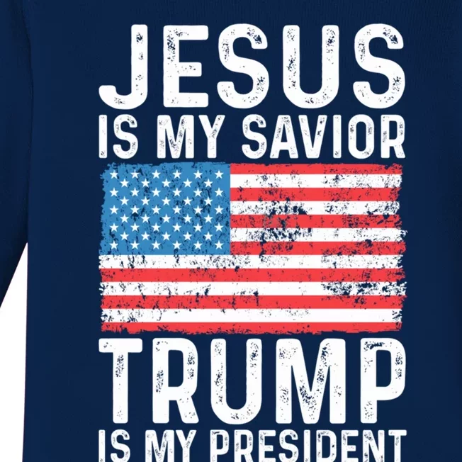 Jesus Is My Savior Trump Is My President Usa Flag Cute Gift Baby Long Sleeve Bodysuit