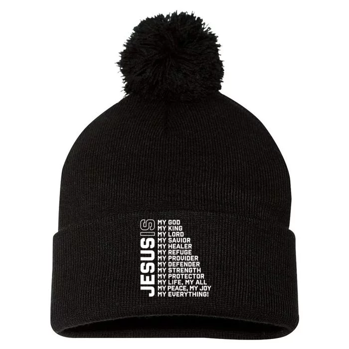 Jesus Is My God My King My Lord My Savior Christian Pom Pom 12in Knit Beanie