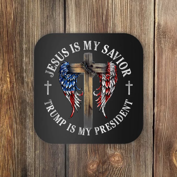 Jesus Is My Savior Trump Is My President 2024 Usa Flag Cross Coaster