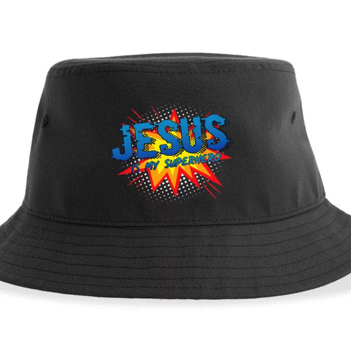 Jesus Is My Superhero Cute Powerful Christian Gift Comic Sustainable Bucket Hat