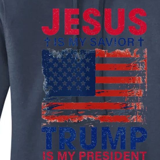 Jesus Is My Savior Trump Is My President Flag Women's Pullover Hoodie