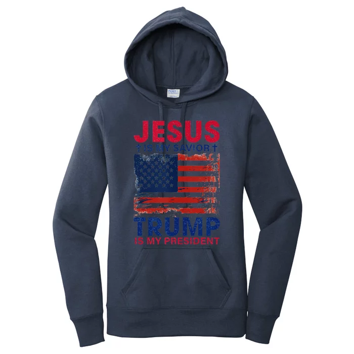 Jesus Is My Savior Trump Is My President Flag Women's Pullover Hoodie