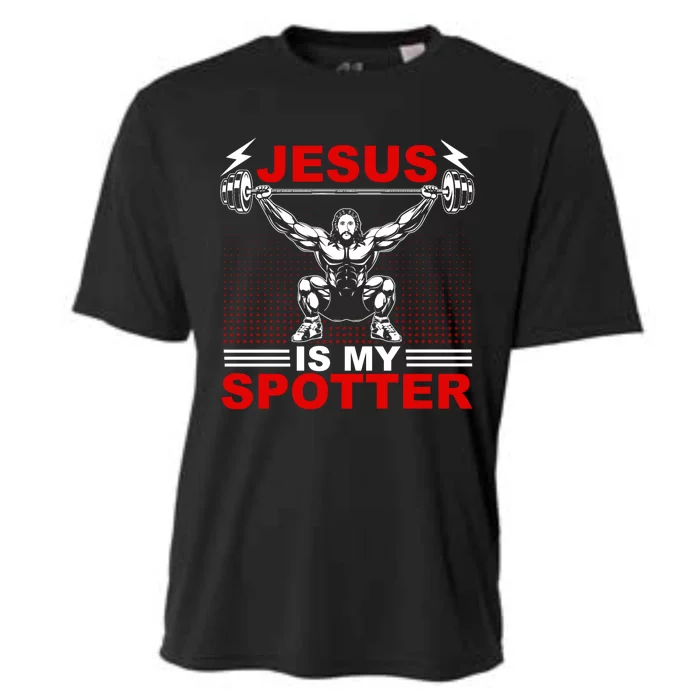 Jesus Is My Spotter Funny Christian Weightlifting Gym Cooling Performance Crew T-Shirt