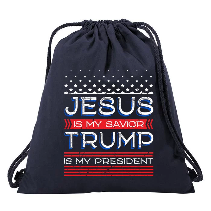 Jesus Is My Saviour Trump Is My President Inspirational Gift Drawstring Bag