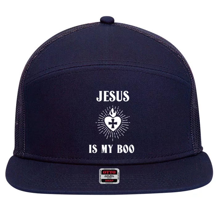 Jesus Is My Boo Funny Christian Halloween Cute Gift 7 Panel Mesh Trucker Snapback Hat