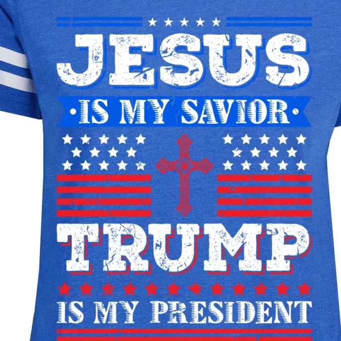 Jesus Is My Saviour Trump Is My President Patriotic American Cool Gift Enza Ladies Jersey Football T-Shirt