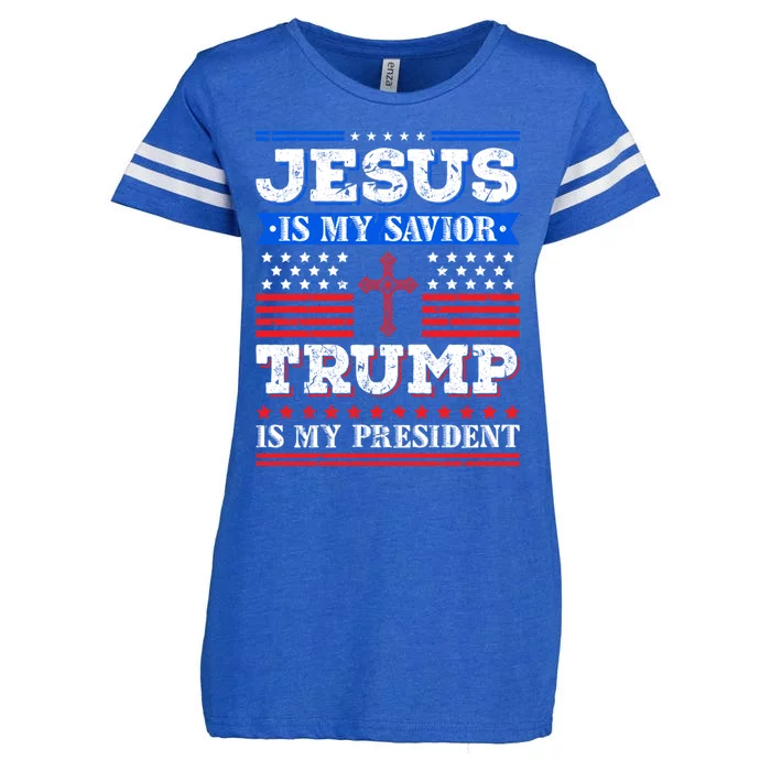 Jesus Is My Saviour Trump Is My President Patriotic American Cool Gift Enza Ladies Jersey Football T-Shirt