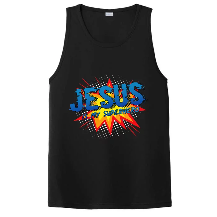 Jesus Is My Superhero Cute Powerful Christian Gift Comic Performance Tank