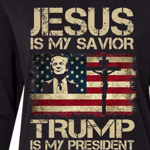 Jesus Is My Savior Trump Is My President Trump 2024 Usa Flag Womens Cotton Relaxed Long Sleeve T-Shirt