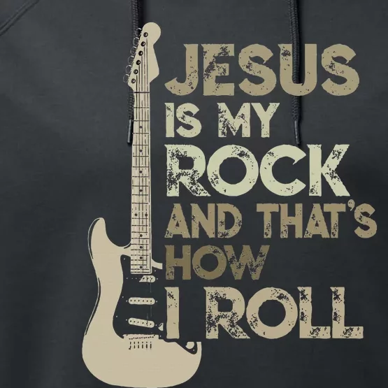 Jesus Is My Rock And That Is How I Roll Christian Guitarist Performance Fleece Hoodie