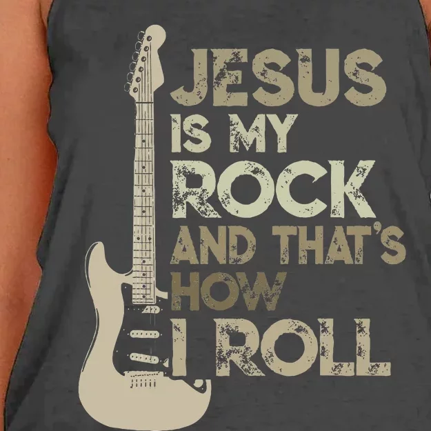 Jesus Is My Rock And That Is How I Roll Christian Guitarist Women's Knotted Racerback Tank