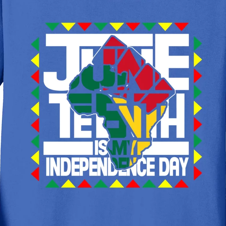 Juneteenth Is My Independence Day Black Fist Map Of Africa Gift Kids Long Sleeve Shirt