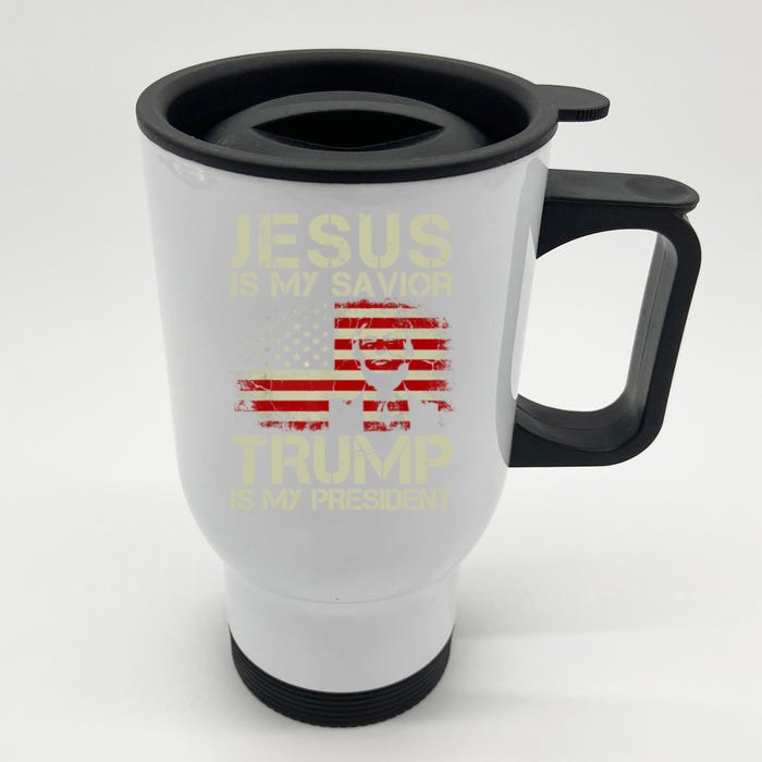 Jesus Is My Savior Trump Is My President Trump 2024 Usa Flag Gift Front & Back Stainless Steel Travel Mug