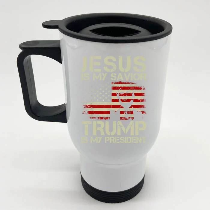 Jesus Is My Savior Trump Is My President Trump 2024 Usa Flag Gift Front & Back Stainless Steel Travel Mug