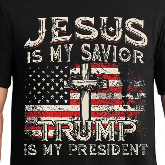 Jesus Is My Savior Trump Is My President American Flag Pajama Set